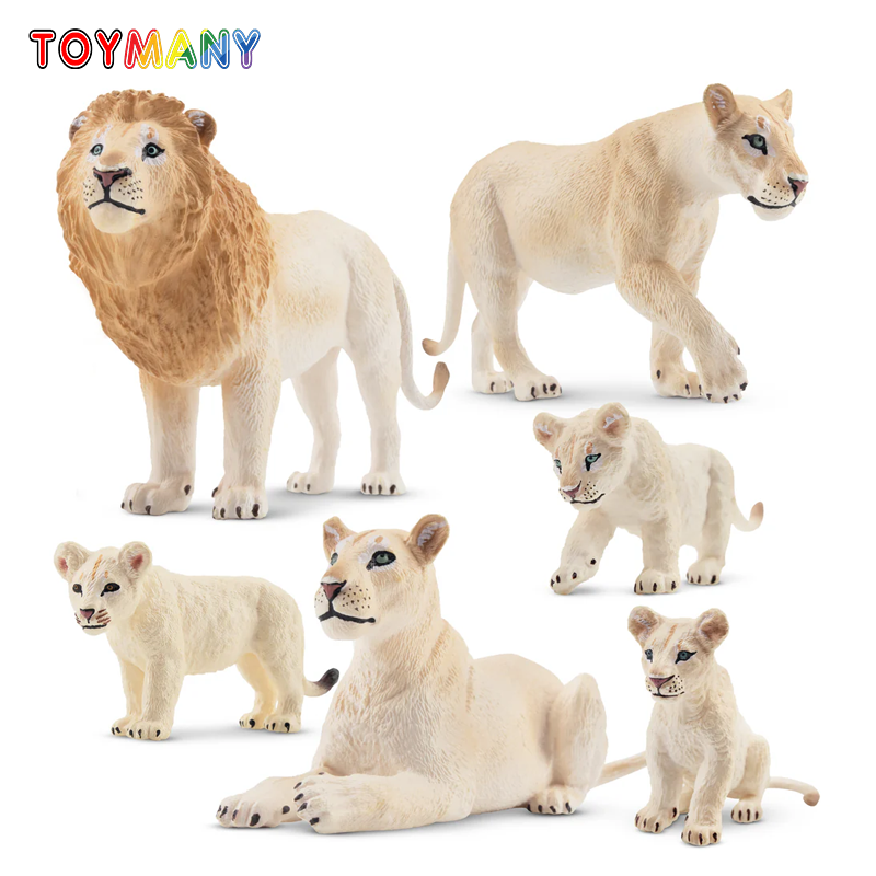 Kids Toys Kit - 6Pcs Simulation White Lion Family Animals